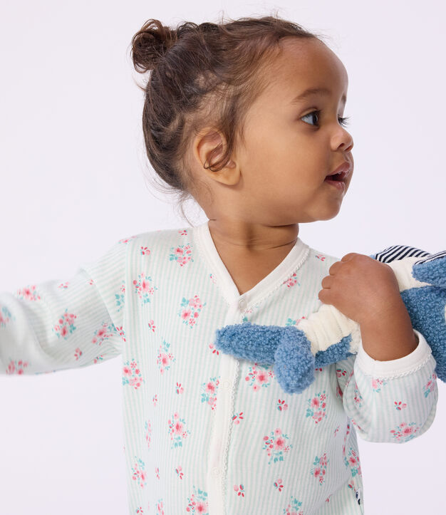 Pyjama b&eacute;b&eacute; en coton imprim&eacute; fleuri blanc/multicouleur