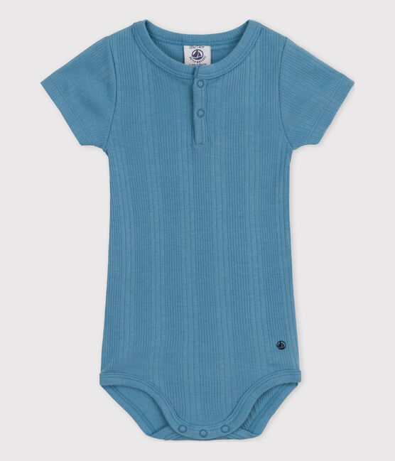 Body manches courtes col tunisien en coton bébé bleu LAVIS