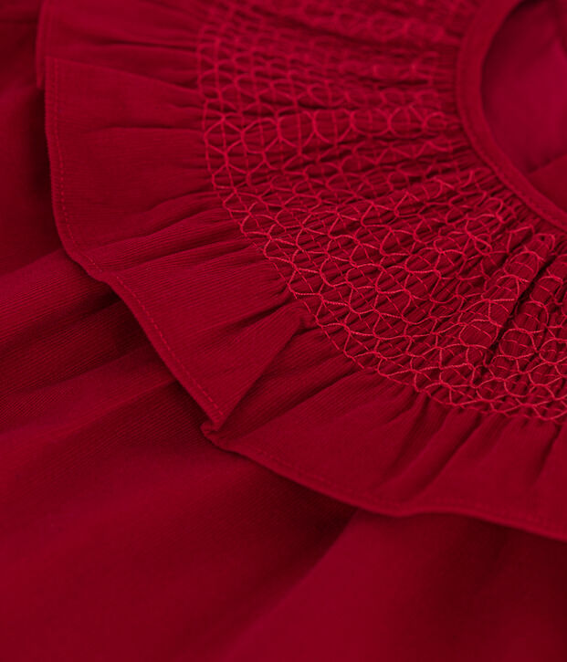 Robe manches longues en velours b&eacute;b&eacute; rouge