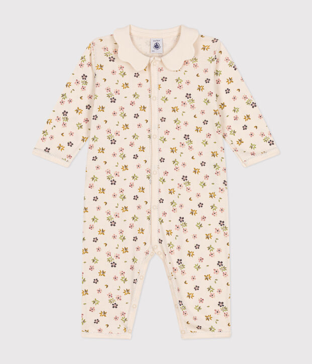 Pyjama sans pieds imprim&eacute; fleurs en coton b&eacute;b&eacute; &eacute;cru/multicouleur