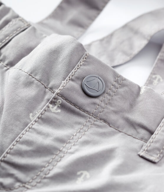 Short à bretelles en serge craquante bébé garçon gris CONCRETE/blanc MARSHMALLOW