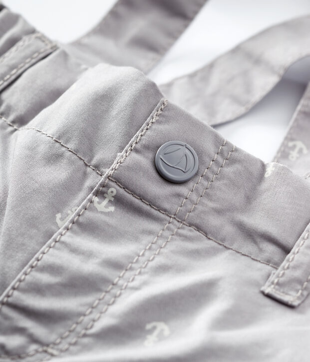 Short &agrave; bretelles en serge craquante b&eacute;b&eacute; gar&ccedil;on gris/blanc