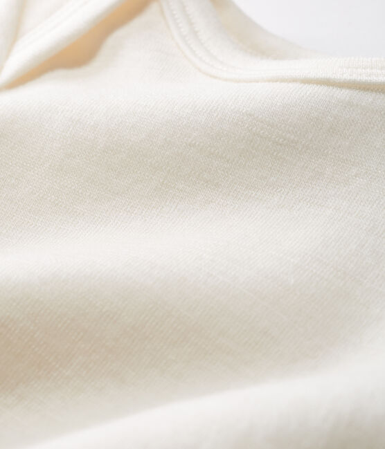 Body manches longues bébé en laine et coton blanc MARSHMALLOW