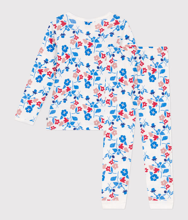 Pyjama enfant en tubique imprim&eacute; fleuri blanc/multicouleur