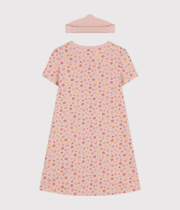 Chemise de nuit et son diad&egrave;me en coton motif floral enfant rose/multicouleur