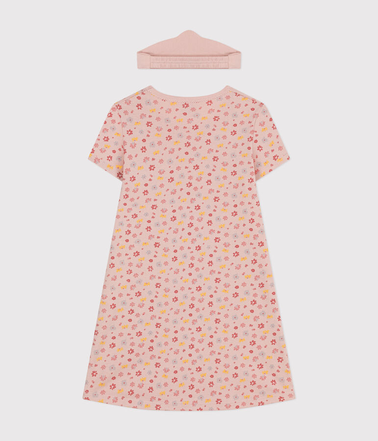 Chemise de nuit et son diad&egrave;me en coton motif floral enfant rose SALINE/blanc MULTICO