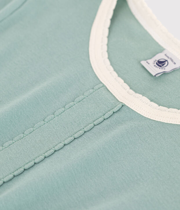 Robe enfant en coton manches courtes uni vert