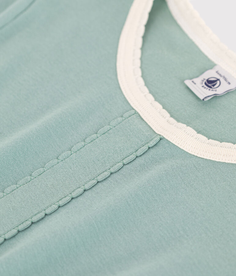 Robe enfant en coton manches courtes uni vert PAUL