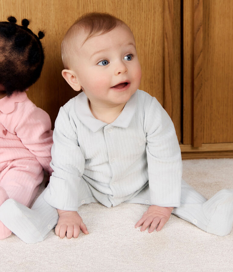 Pyjama b&eacute;b&eacute; en velours &agrave; col uni bleu CO2