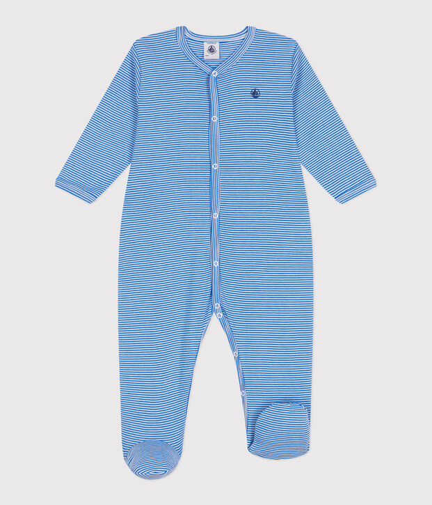 Pyjama b&eacute;b&eacute; en coton &agrave; rayures bleu/blanc