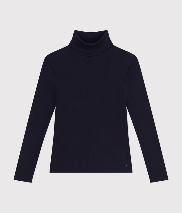 Tee-shirt l'Iconique Col roul&eacute; en c&ocirc;te 2x2 femme bleu