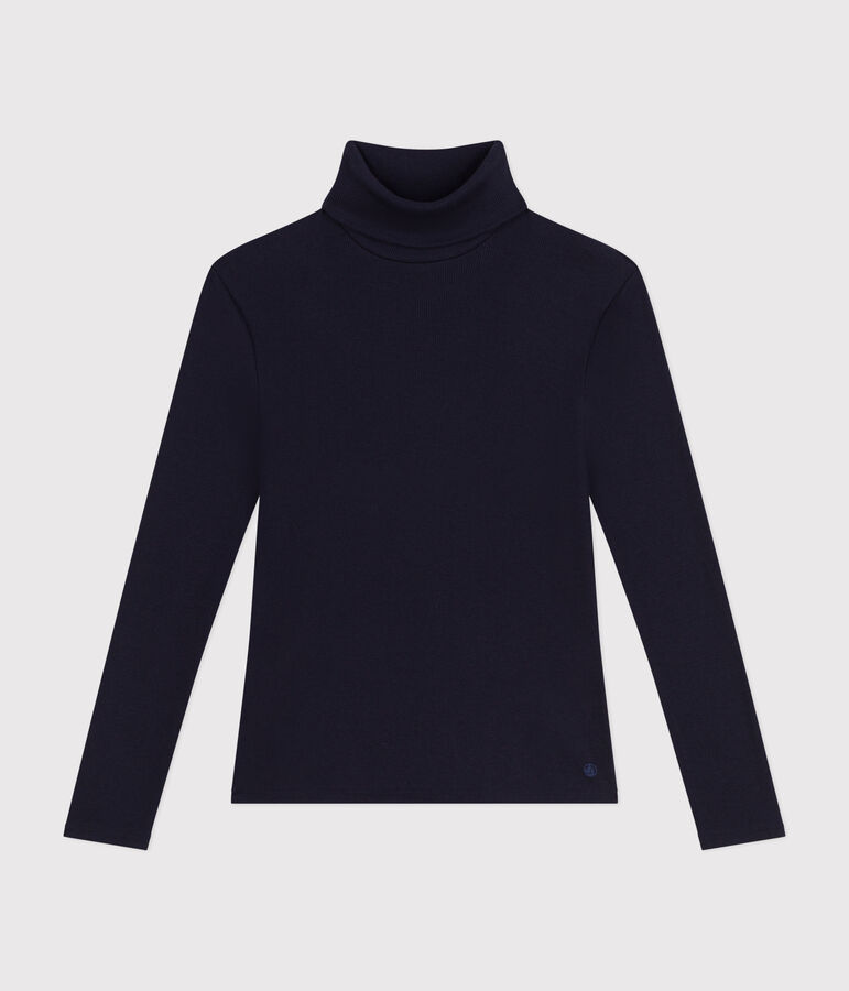 Tee-shirt l'Iconique Col roul&eacute; en c&ocirc;te 2x2 femme bleu SMOKING