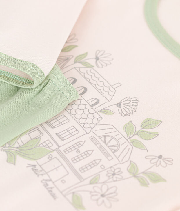 Pyjama  en coton manches longues beige/vert