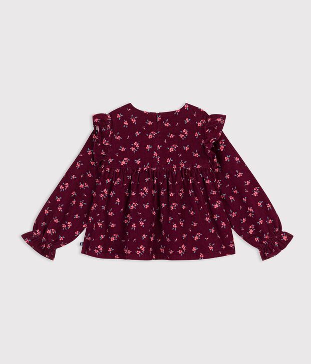 Blouse enfant en coton manches longues imprim&eacute;e rouge/multicouleur