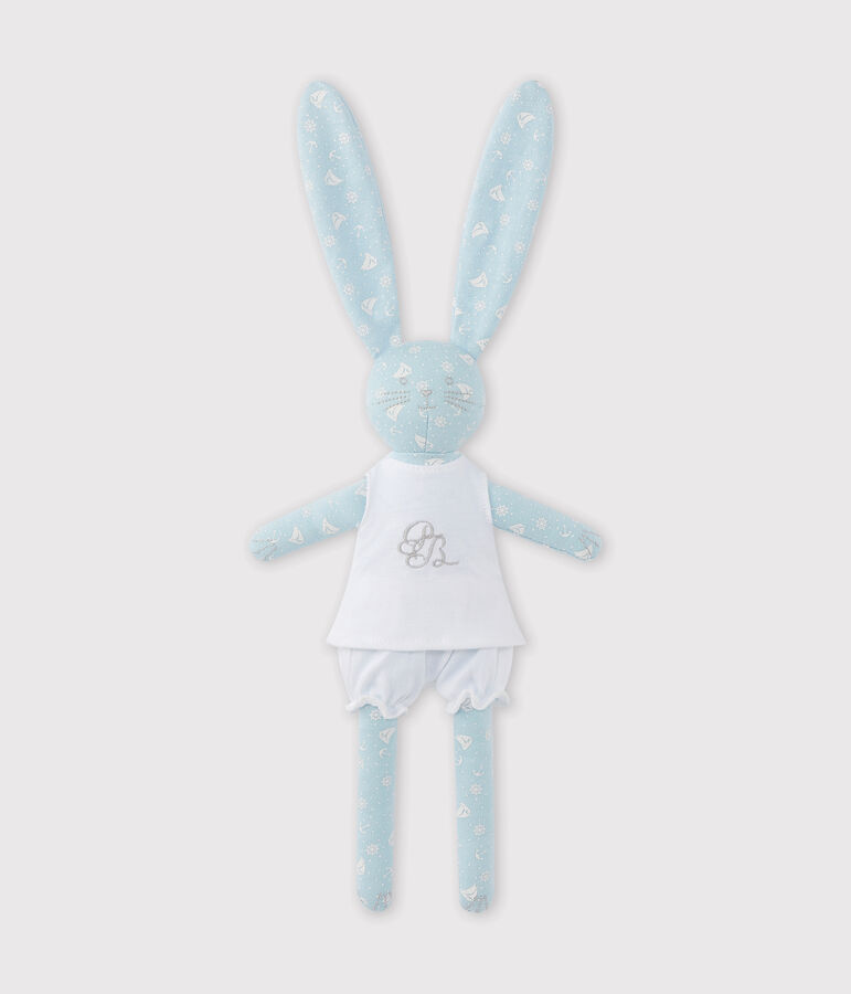 Doudou lapin imprim&eacute; bleu/blanc