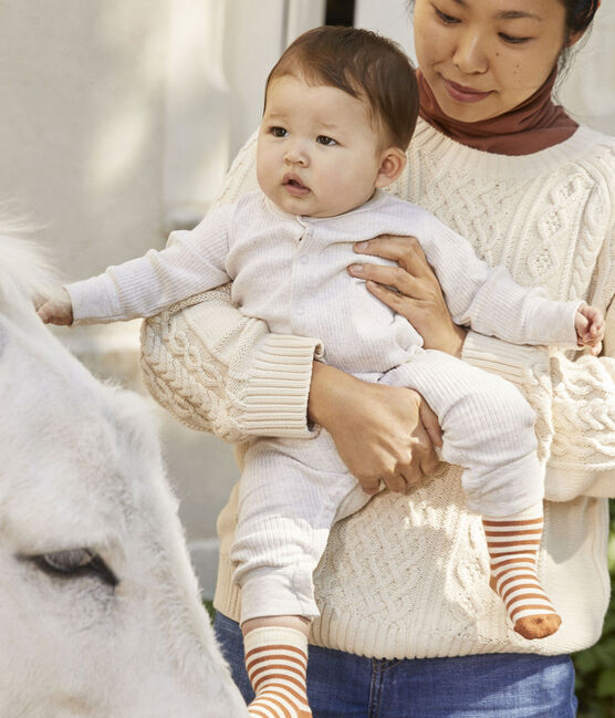 Combinaison longue bébé en maille côtelée beige MONTELIMAR CHINE