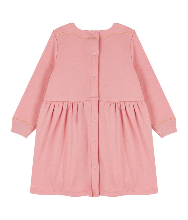 Robe manches longues b&eacute;b&eacute; fille en maille velours rose