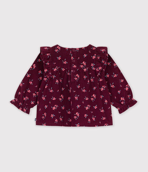 Blouse b&eacute;b&eacute; en velours manches longues imprim&eacute;e fleurs rouge/multicouleur