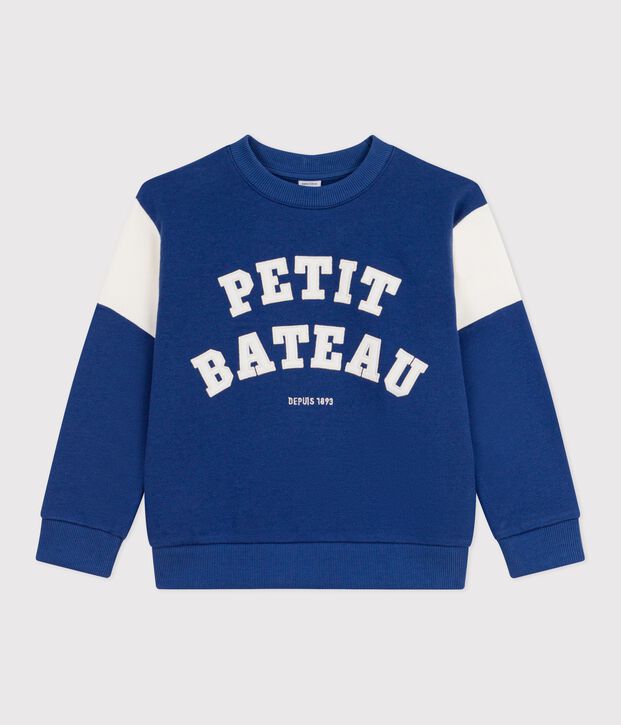 Sweatshirt enfant en coton bleu/&eacute;cru
