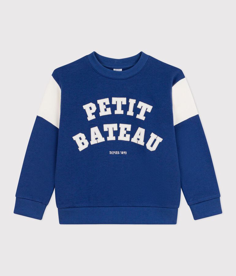 Sweatshirt enfant en coton bleu/&eacute;cru
