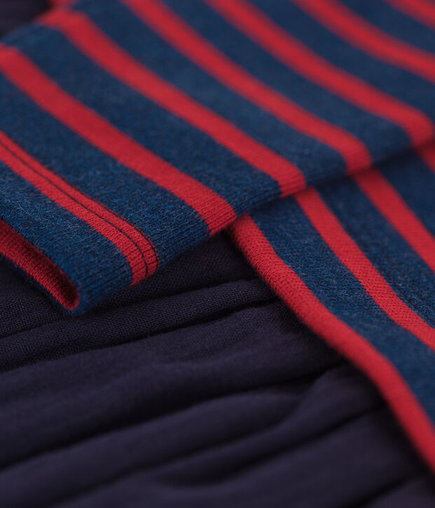 Robe ray&eacute;e en coton &eacute;pais et gaze de coton enfant fille bleu/rouge