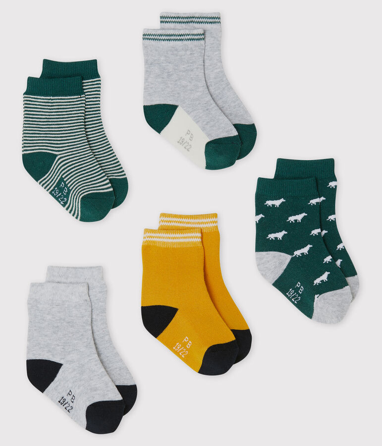 Lot de 5 paires de chaussettes b&eacute;b&eacute; gar&ccedil;on vert SOUSBOIS/blanc MULTICO