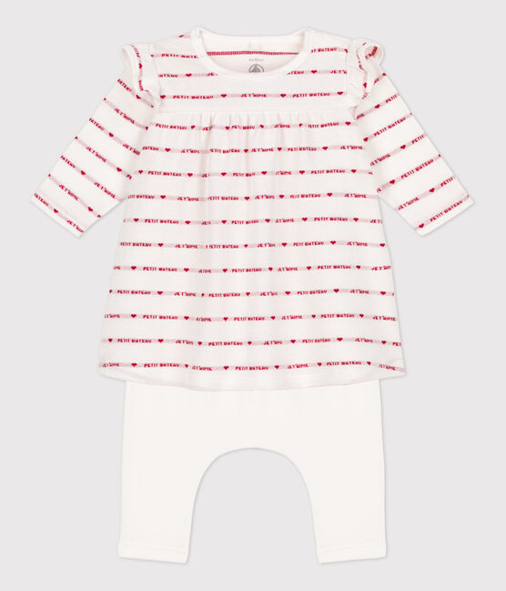 Robe legging jacquard bébé en coton blanc MARSHMALLOW/rouge TERKUIT
