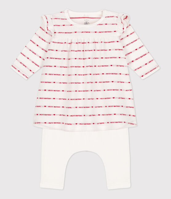 Robe legging jacquard bébé en coton blanc MARSHMALLOW/rouge TERKUIT