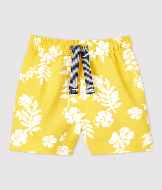 Short de bain en matière recyclée bébé jaune ORGE/blanc MARSHMALLOW