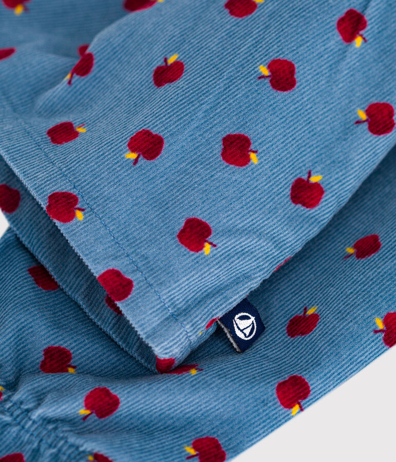 Blouse b&eacute;b&eacute; en velours manches longues imprim&eacute; pommes bleu ADRIATIC/ MULTICO
