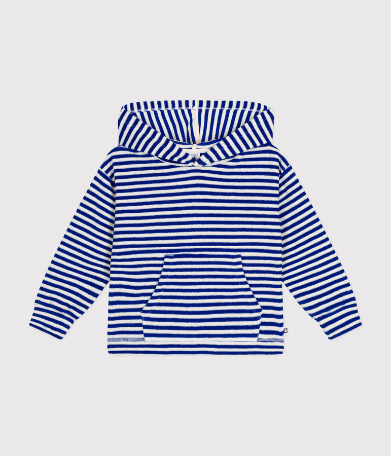 Sweatshirt ray&eacute; &agrave; capuche en bouclette &eacute;ponge enfant bleu SURF/ AVALANCHE