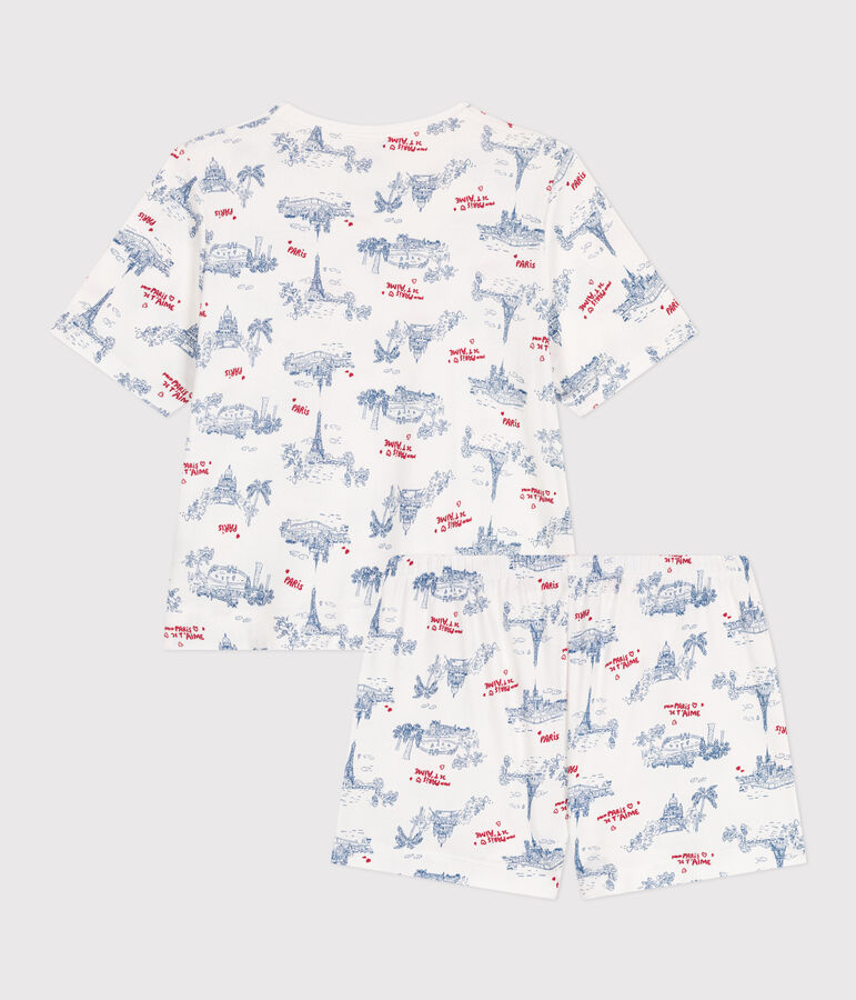 Pyjama short femme en coton imprim&eacute; Paris blanc MARSHMALLOW/blanc MULTICO