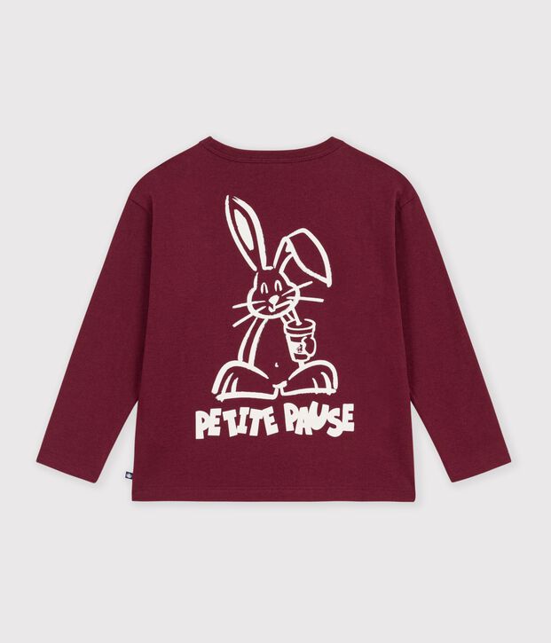 Tee-shirt enfant manches longues &agrave; motif bordeaux