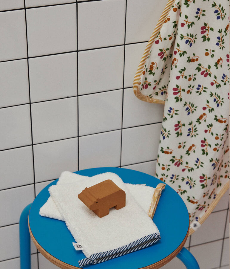 Carr&eacute; de bain et gant b&eacute;b&eacute; imprim&eacute;s fruits blanc/jaune/multicouleur