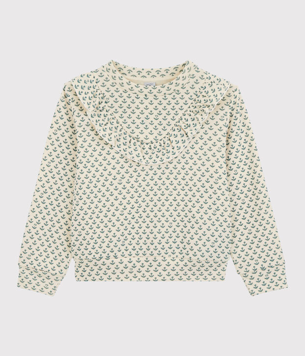 Sweatshirt en tubique enfant fille &eacute;cru/vert