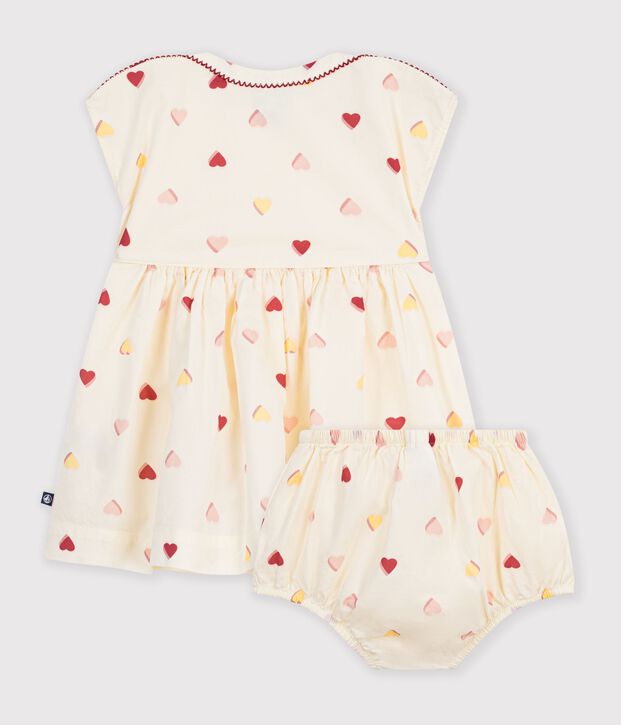 Robe b&eacute;b&eacute; en coton manches courtes imprim&eacute;e c&oelig;urs &eacute;cru/multicouleur