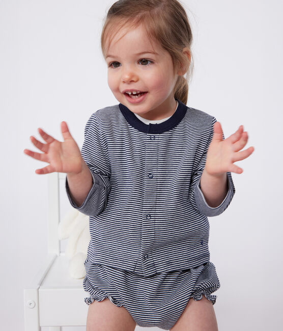 Cardigan en tubique rayé bébé bleu SMOKING/blanc MARSHMALLOW