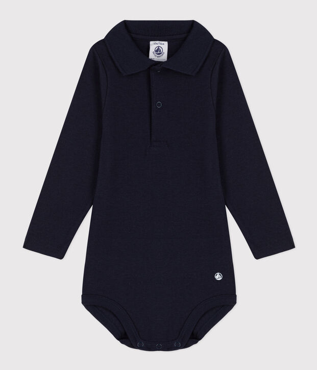 Body b&eacute;b&eacute; col polo en coton uni bleu/bleu