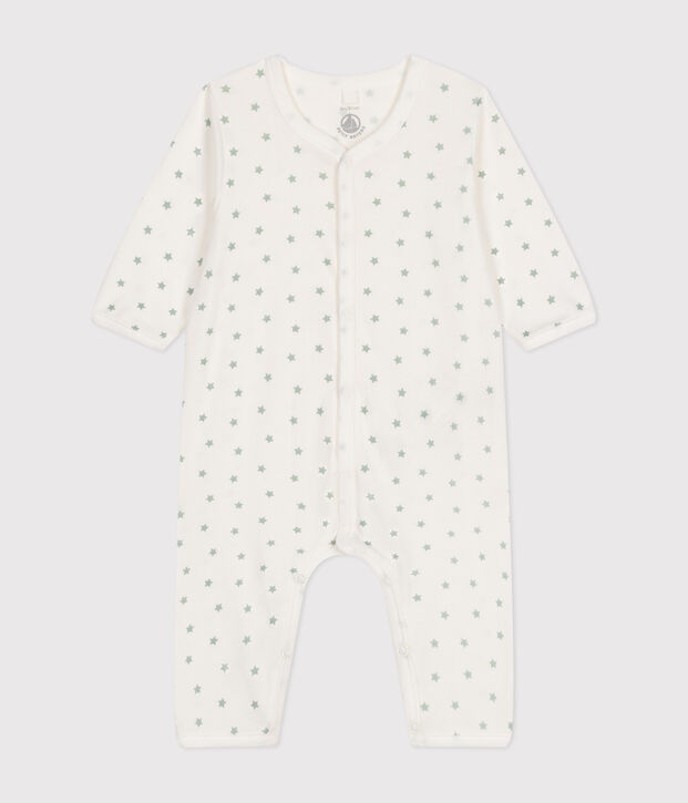 Pyjama b&eacute;b&eacute; sans pieds en coton blanc/vert