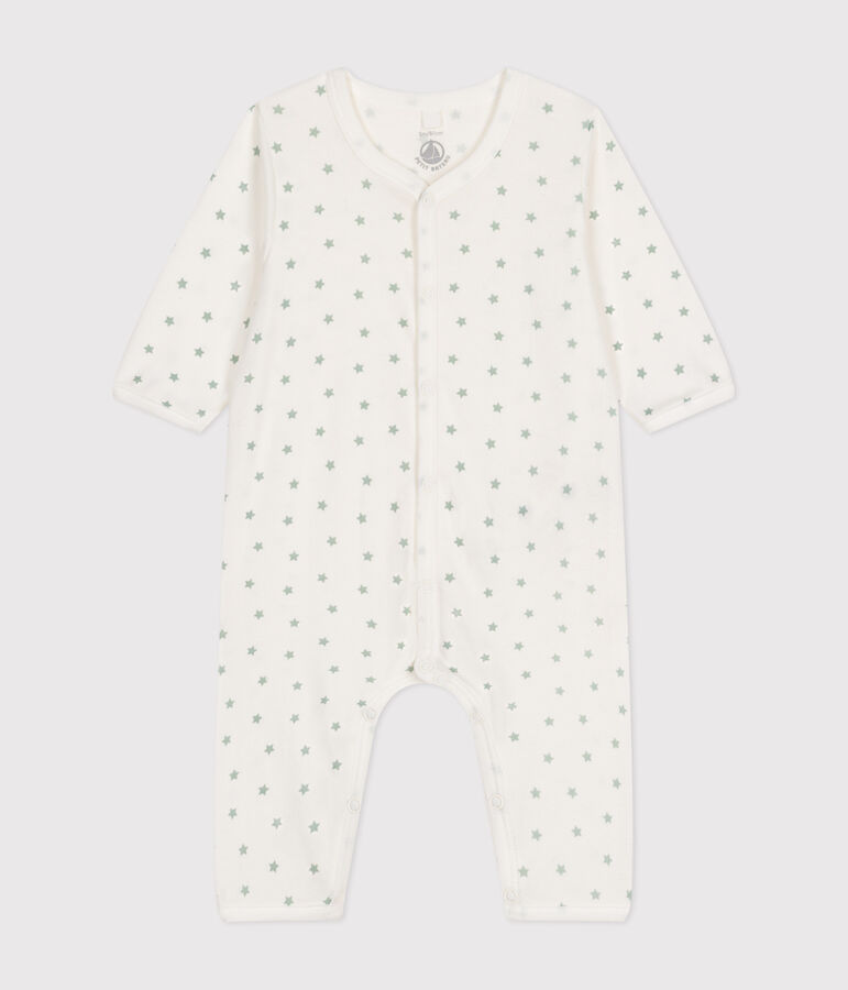Pyjama b&eacute;b&eacute; sans pieds en coton blanc/vert