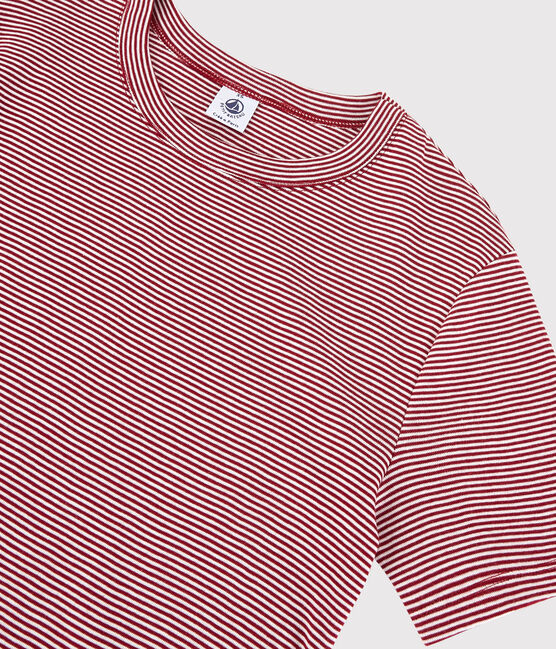 T-shirt col rond iconique en coton rayé Femme rouge SANGRIA/ MARSHMALLOW