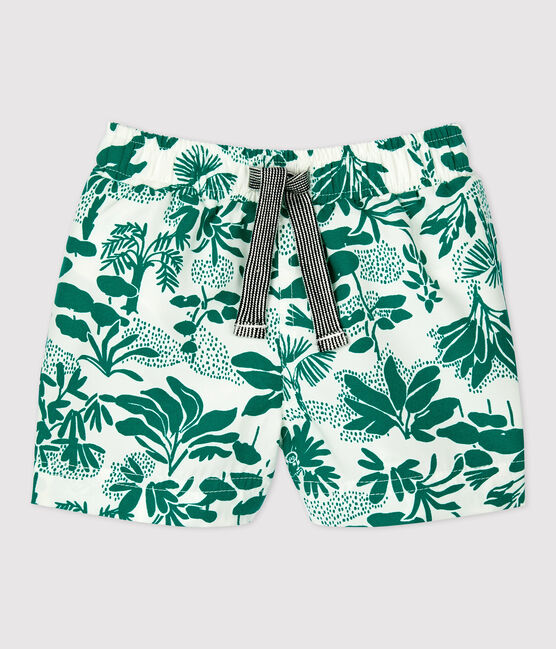 Short de bain en matière recyclée bébé blanc MARSHMALLOW/vert GAZON
