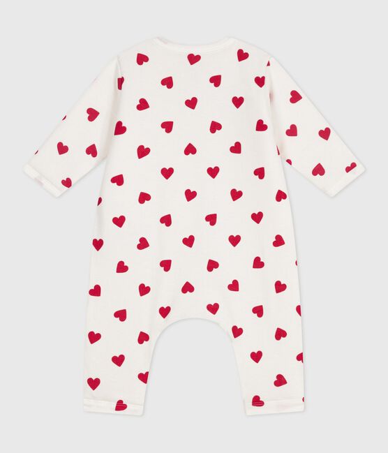 Combinaison ouatinée bébé en coton, imprimé cœurs blanc MARSHMALLOW/rouge TERKUIT