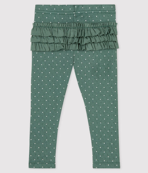 Legging imprim&eacute;e en coton b&eacute;b&eacute; fille vert/blanc