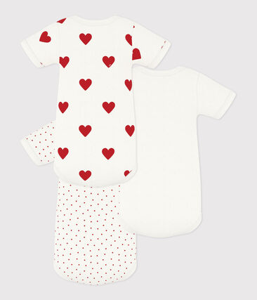 Lot de 3 bodies cœur rouge manches courtes bébé en coton (Petit Bateau) - Image 1