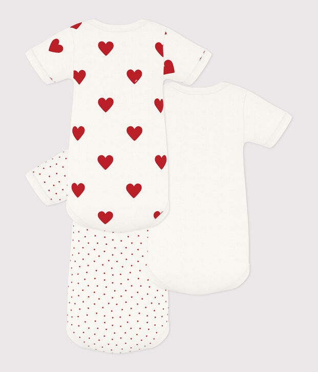 Lot de 3 bodies c&oelig;ur rouge manches courtes b&eacute;b&eacute; en coton multicouleur