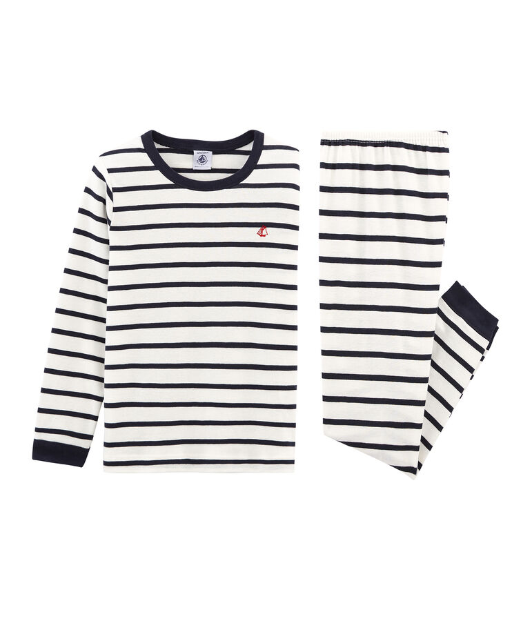 Pyjama petit gar&ccedil;on en c&ocirc;te blanc/bleu