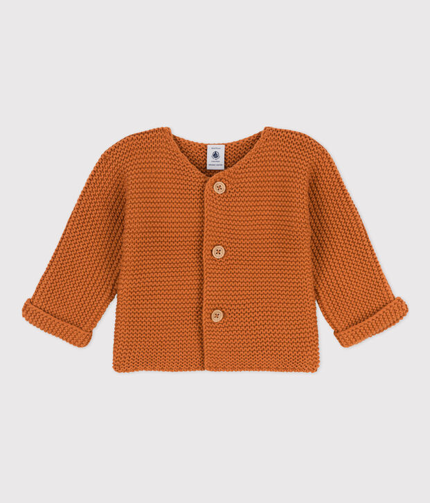 Cardigan b&eacute;b&eacute; tricot point mousse en coton marron