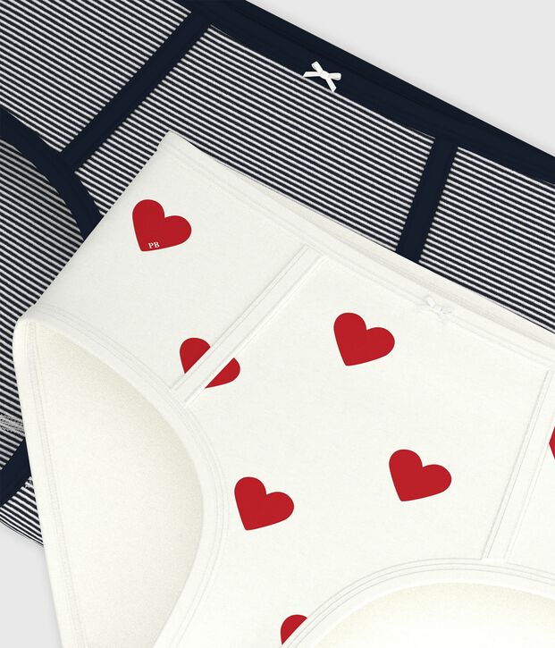 Lot de 2 culottes taille haute c&oelig;ur et rayure en coton femme multicouleur