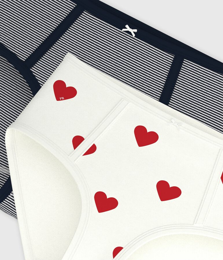 Lot de 2 culottes taille haute c&oelig;ur et rayure en coton femme multicouleur